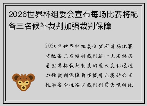 2026世界杯组委会宣布每场比赛将配备三名候补裁判加强裁判保障