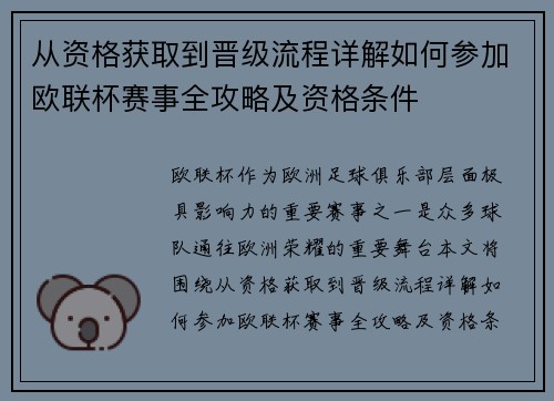 从资格获取到晋级流程详解如何参加欧联杯赛事全攻略及资格条件