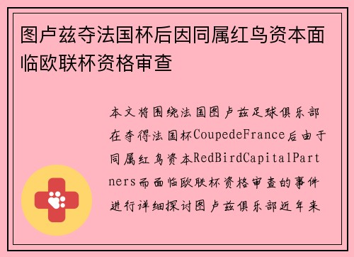 图卢兹夺法国杯后因同属红鸟资本面临欧联杯资格审查 图卢兹夺法国杯后因同属红鸟资本面临欧联杯资格审查